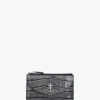 Half Moon Embossed Croc Anthracite Leather Card Holder