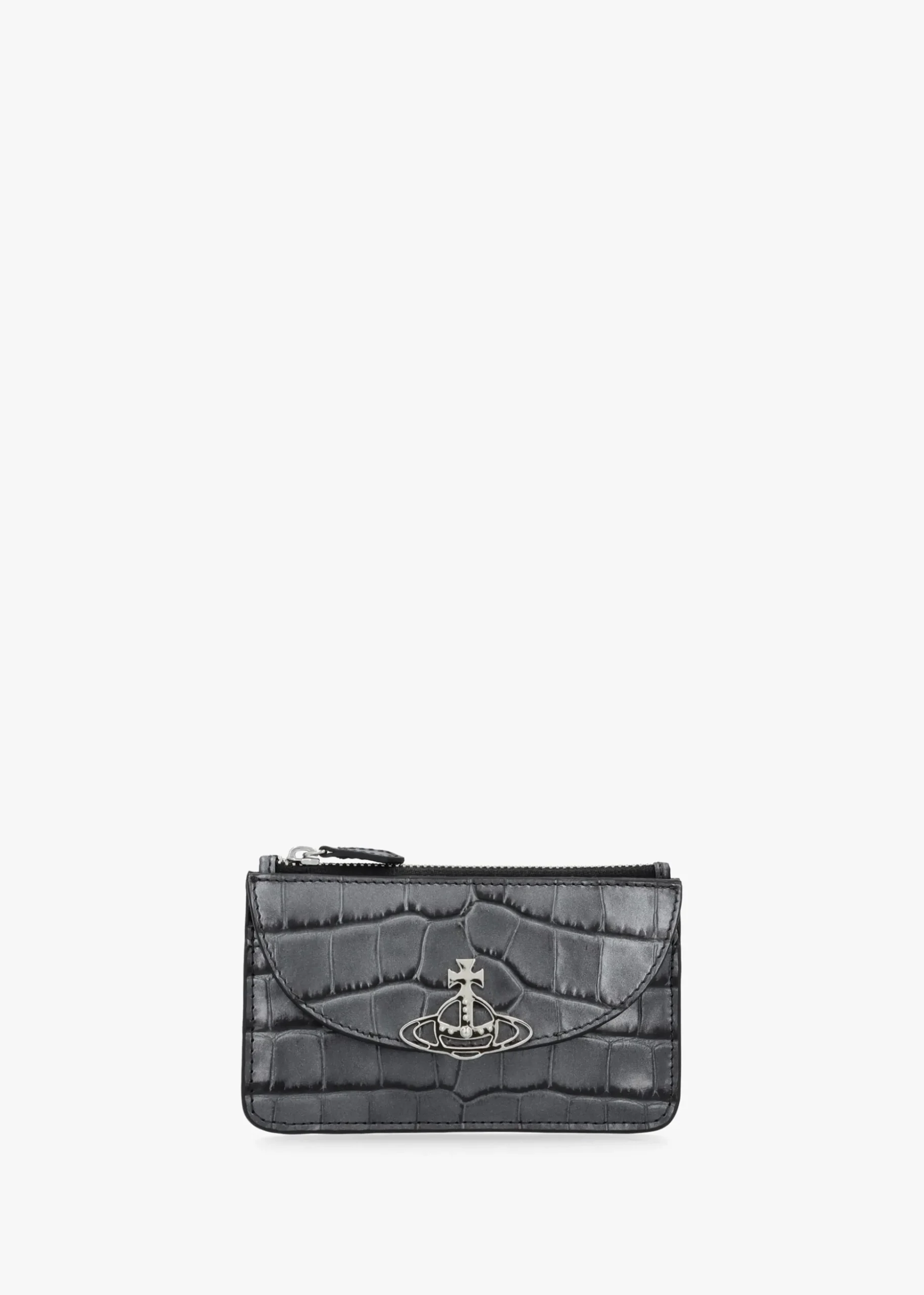 Half Moon Embossed Croc Anthracite Leather Card Holder