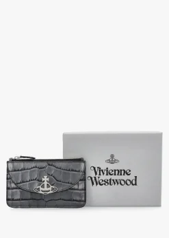Half Moon Embossed Croc Anthracite Leather Card Holder