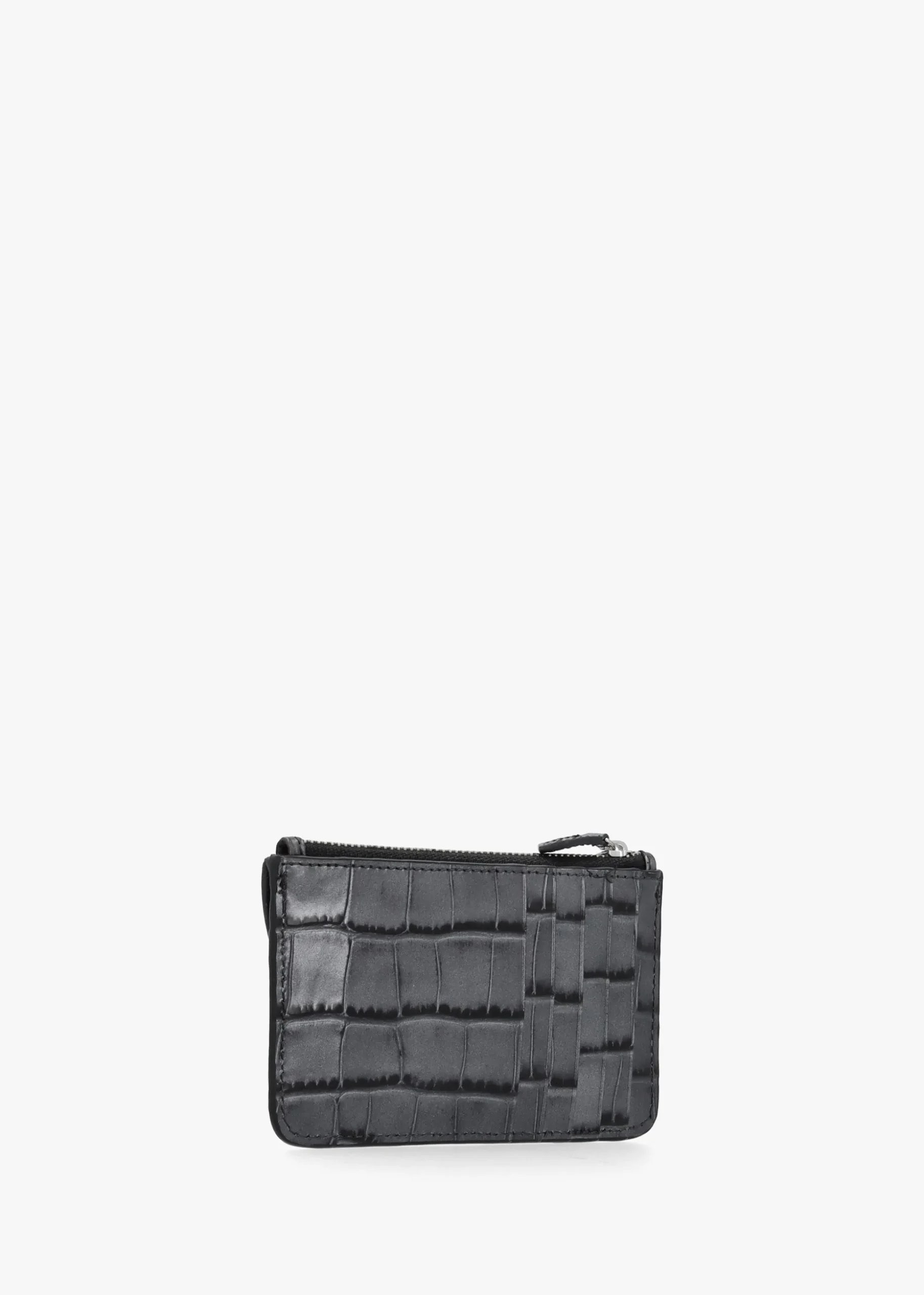 Half Moon Embossed Croc Anthracite Leather Card Holder