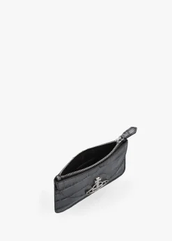Half Moon Embossed Croc Anthracite Leather Card Holder