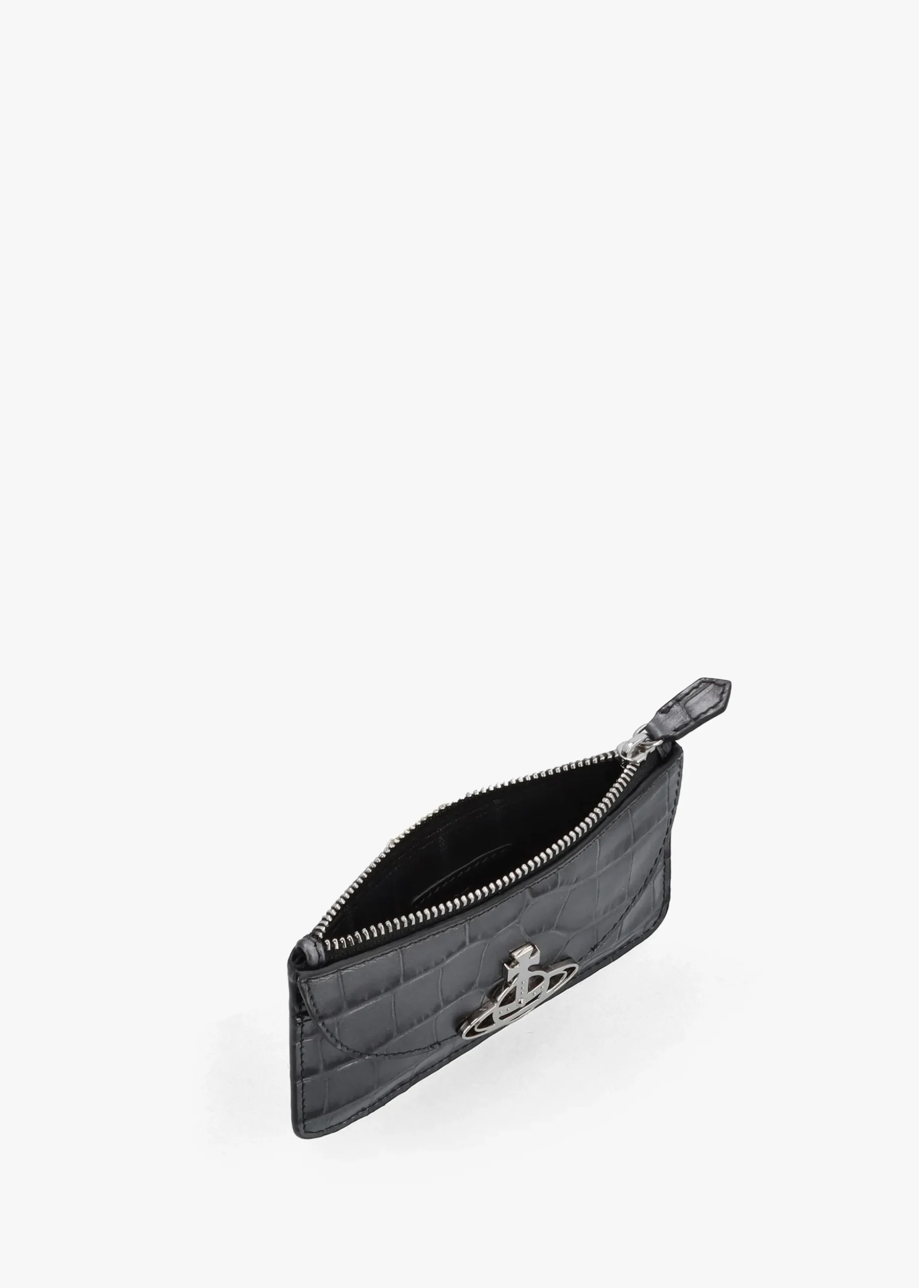 Half Moon Embossed Croc Anthracite Leather Card Holder