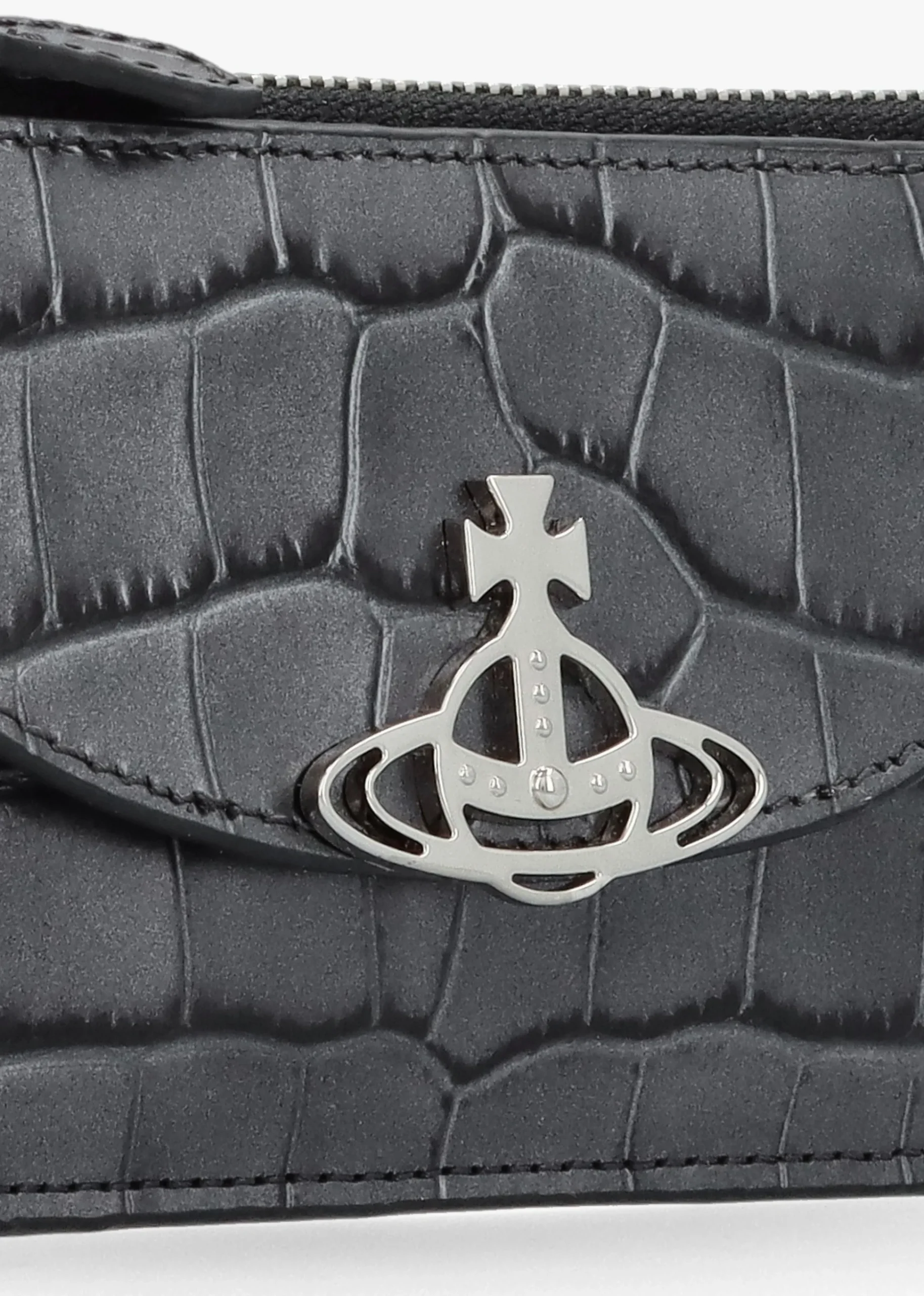 Half Moon Embossed Croc Anthracite Leather Card Holder