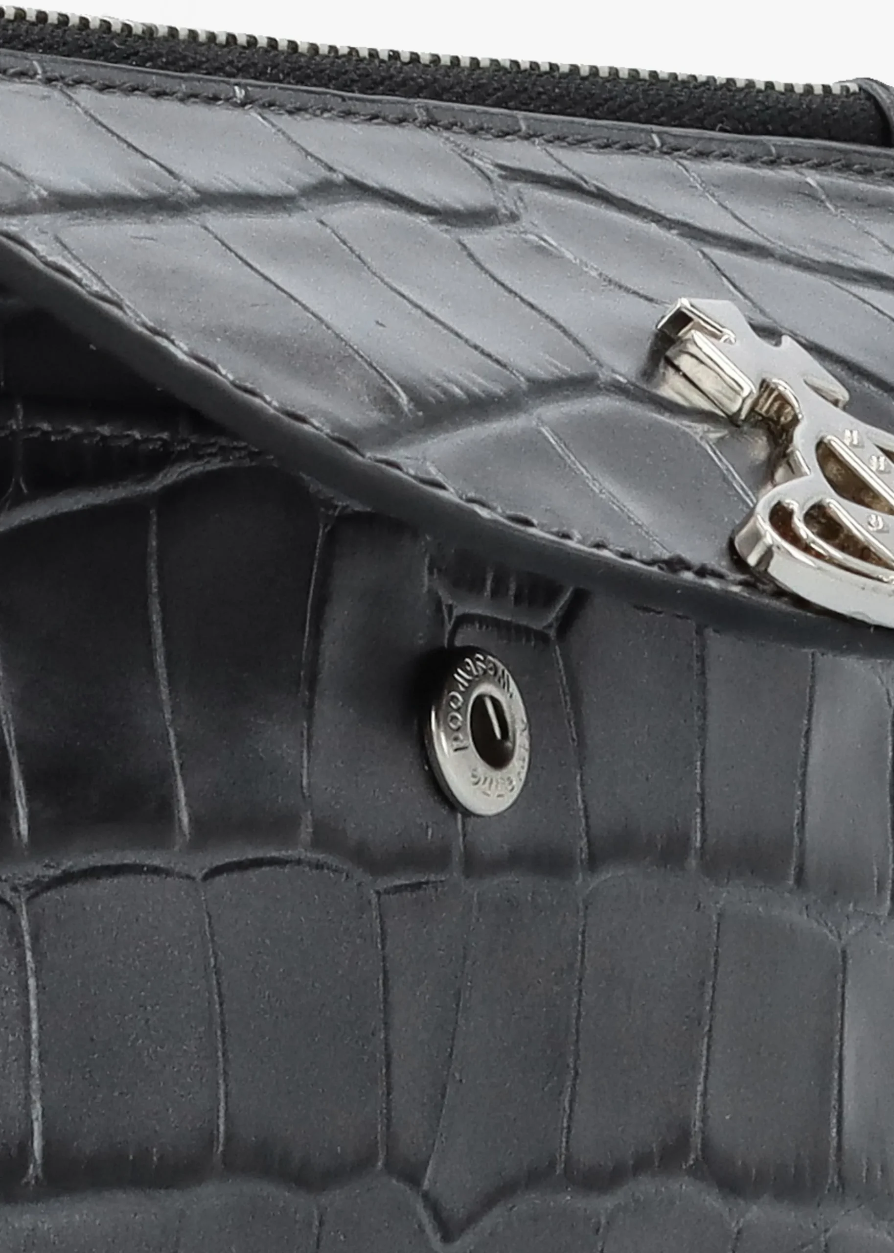 Half Moon Embossed Croc Anthracite Leather Card Holder
