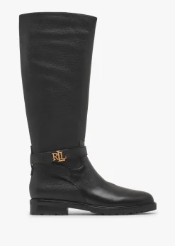 Hallee Black Leather Knee Boots