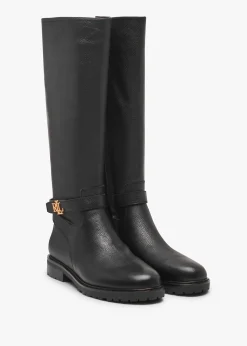 Hallee Black Leather Knee Boots