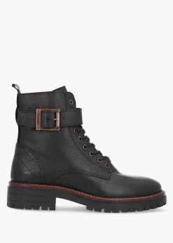 Heidi Black Pebbled Leather Camando Ankle Boots