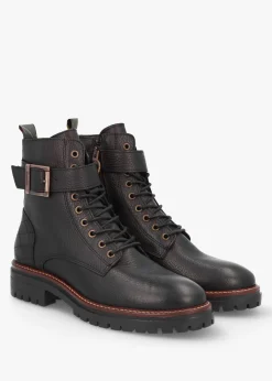 Heidi Black Pebbled Leather Camando Ankle Boots