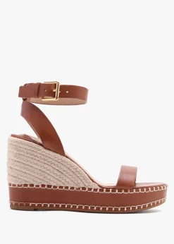 Hilarie Polo Tan Leather Wedge Espadrilles