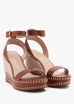 Hilarie Polo Tan Leather Wedge Espadrilles