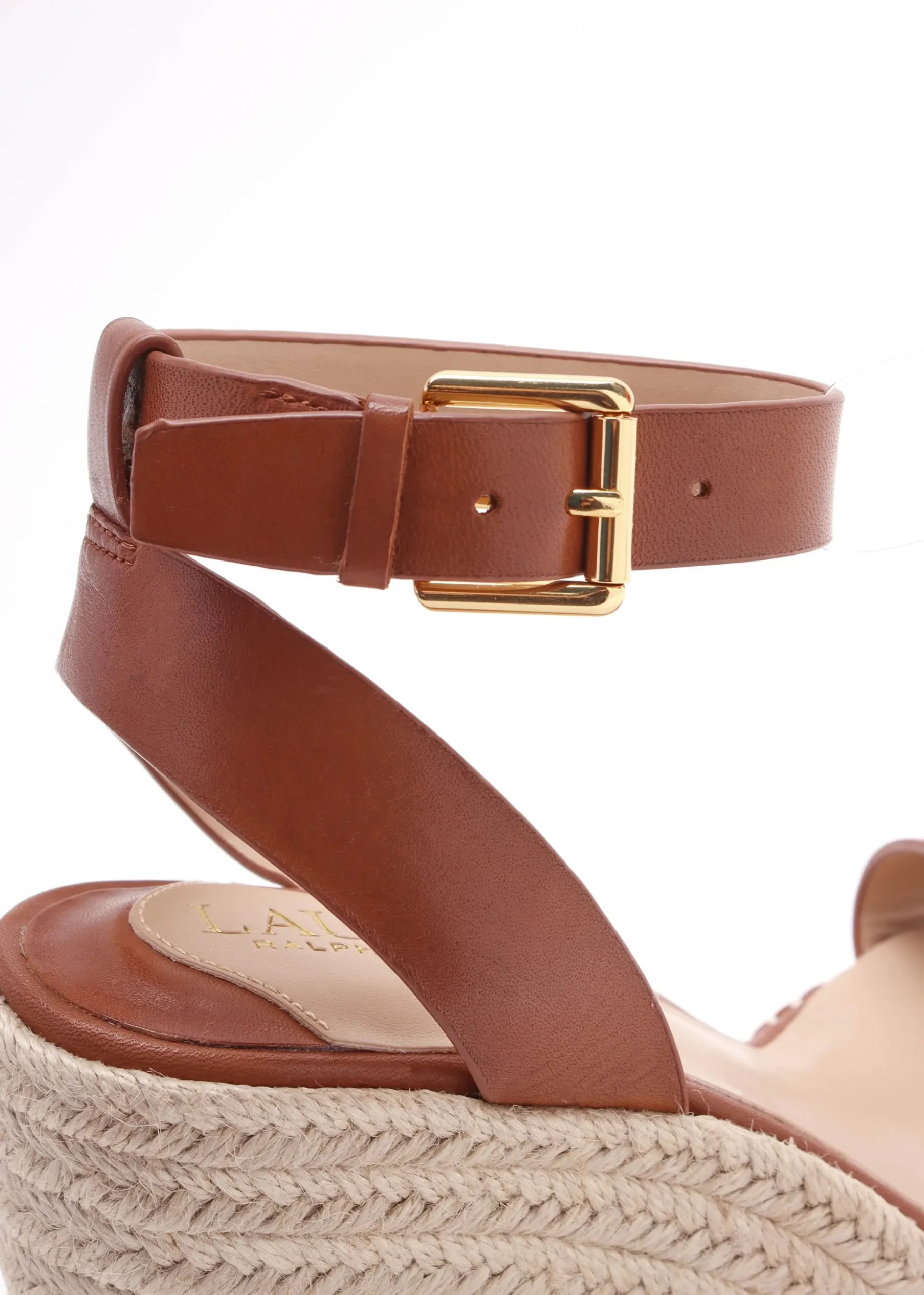 Hilarie Polo Tan Leather Wedge Espadrilles