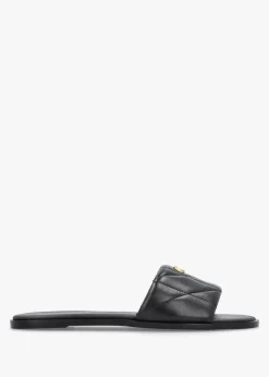 Holly Quilted Black Leather Flat Mules