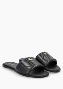 Holly Quilted Black Leather Flat Mules