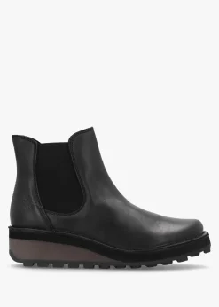 Huud Black Leather Low Wedge Chelsea Boots