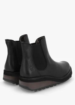 Huud Black Leather Low Wedge Chelsea Boots