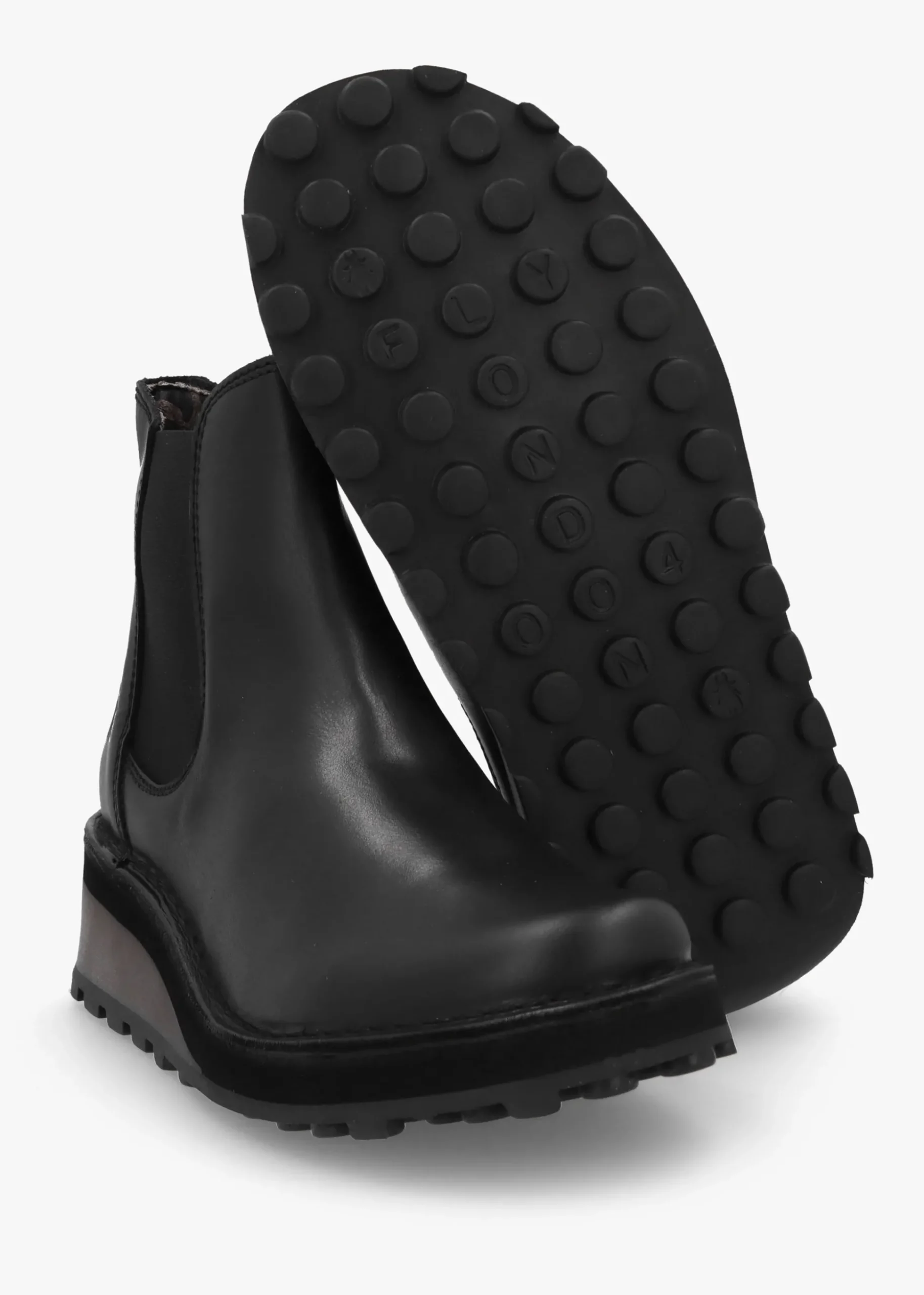 Huud Black Leather Low Wedge Chelsea Boots