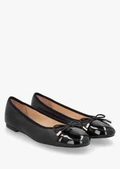 Iball Black Leather Patent Toe Cap Ballet Pumps