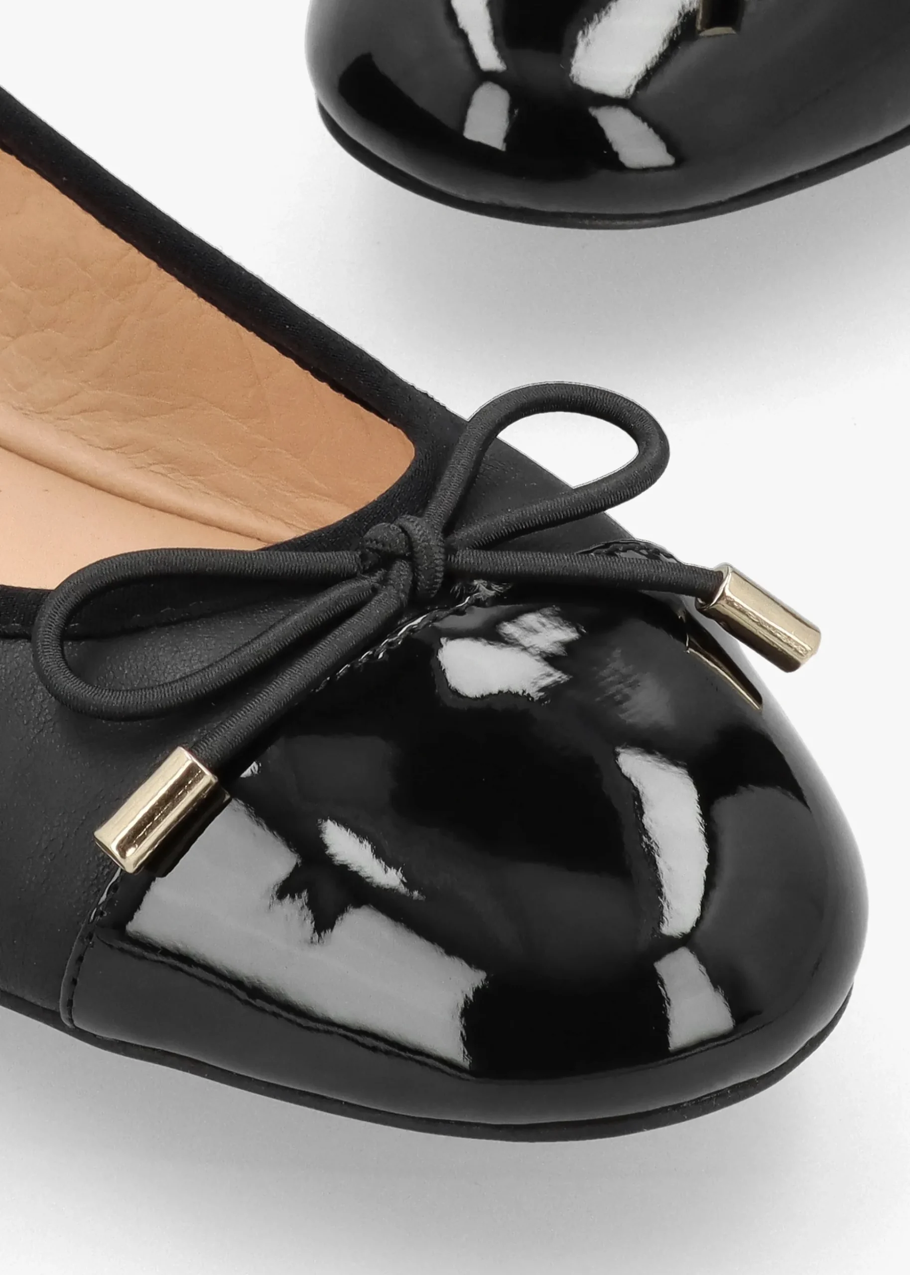 Iball Black Leather Patent Toe Cap Ballet Pumps