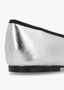 Iball Silver Leather Patent Toe Cap Ballet Pumps