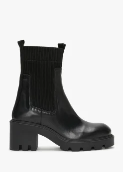 Ibby Black Leather Block Heel Chelsea Boots