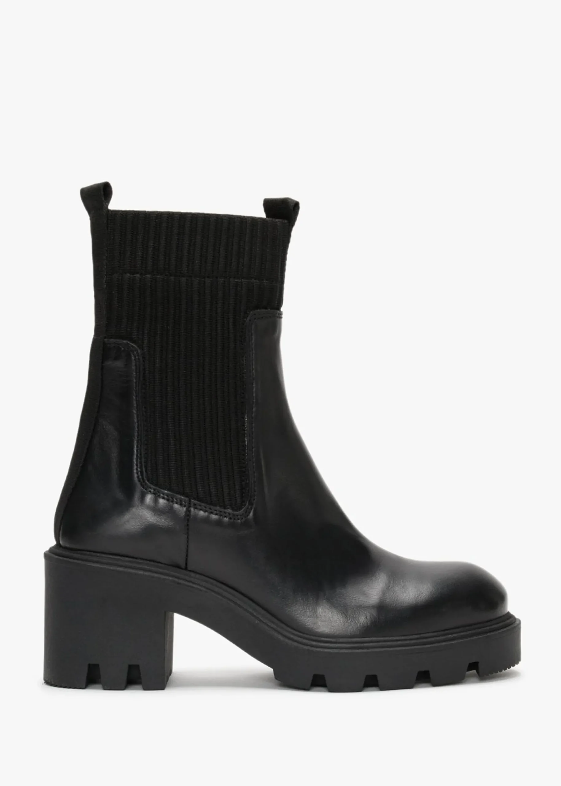 Ibby Black Leather Block Heel Chelsea Boots