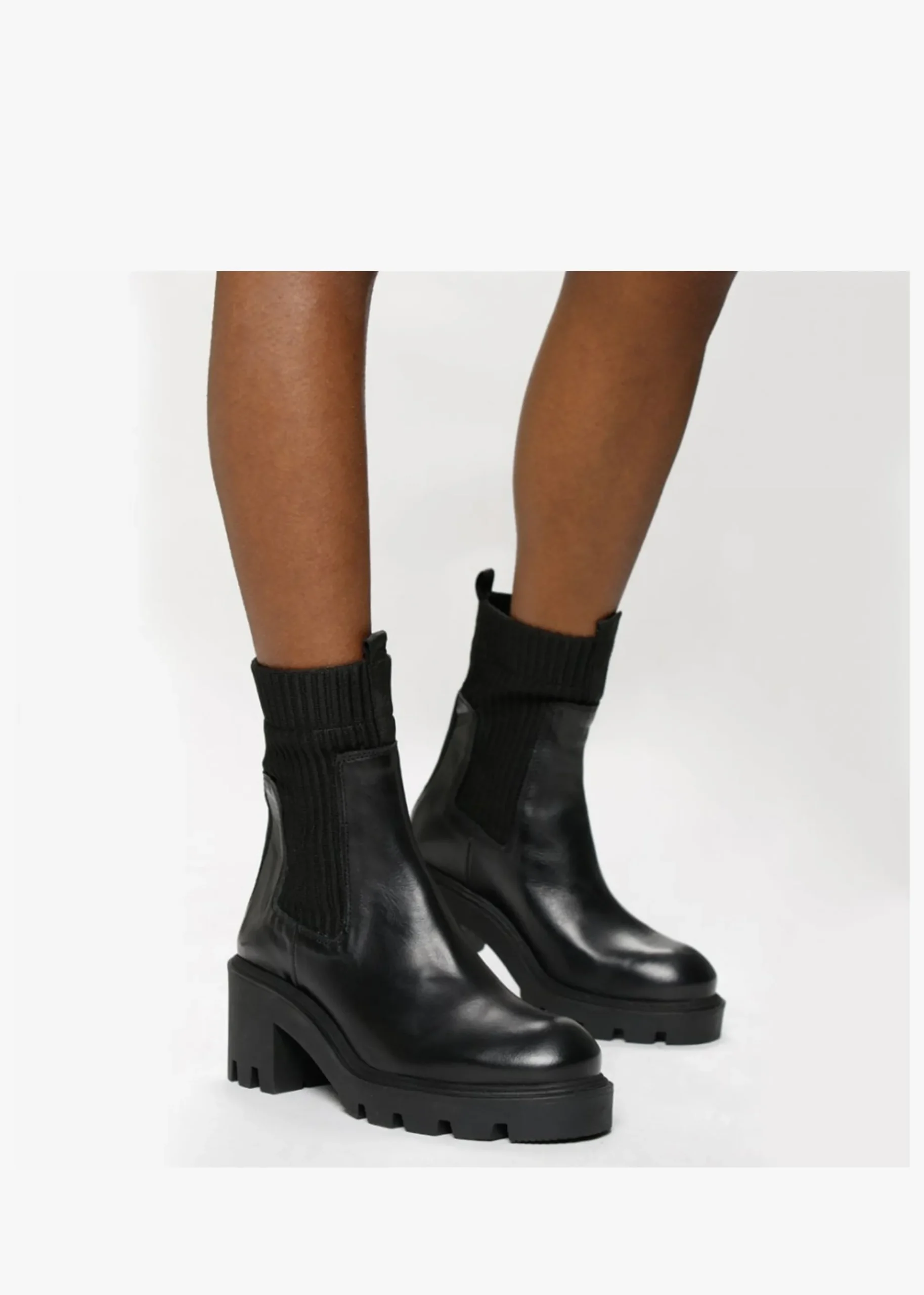 Ibby Black Leather Block Heel Chelsea Boots