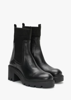 Ibby Black Leather Block Heel Chelsea Boots