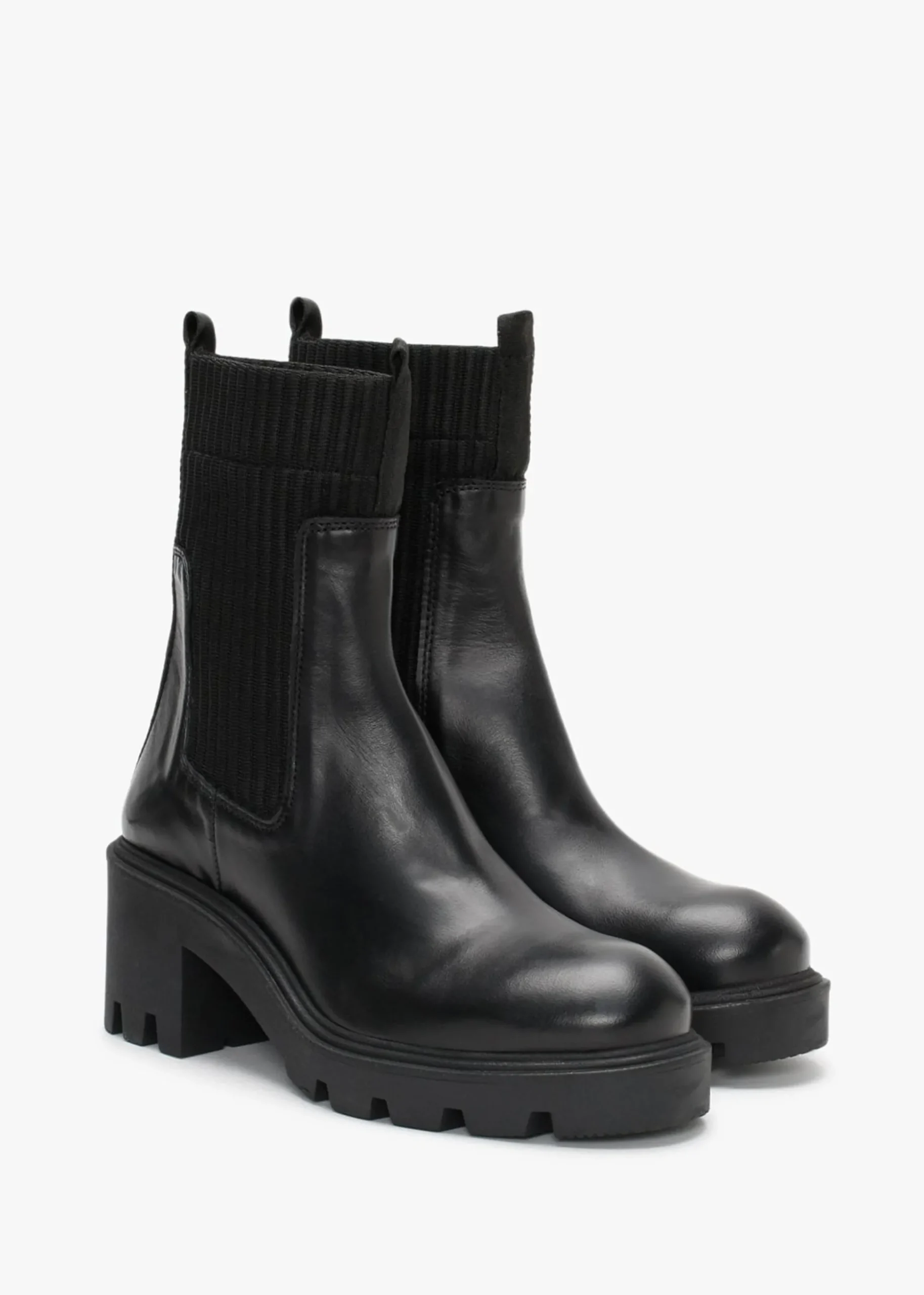 Ibby Black Leather Block Heel Chelsea Boots