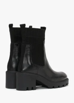 Ibby Black Leather Block Heel Chelsea Boots