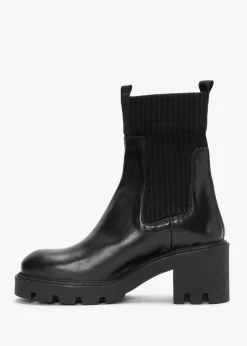 Ibby Black Leather Block Heel Chelsea Boots