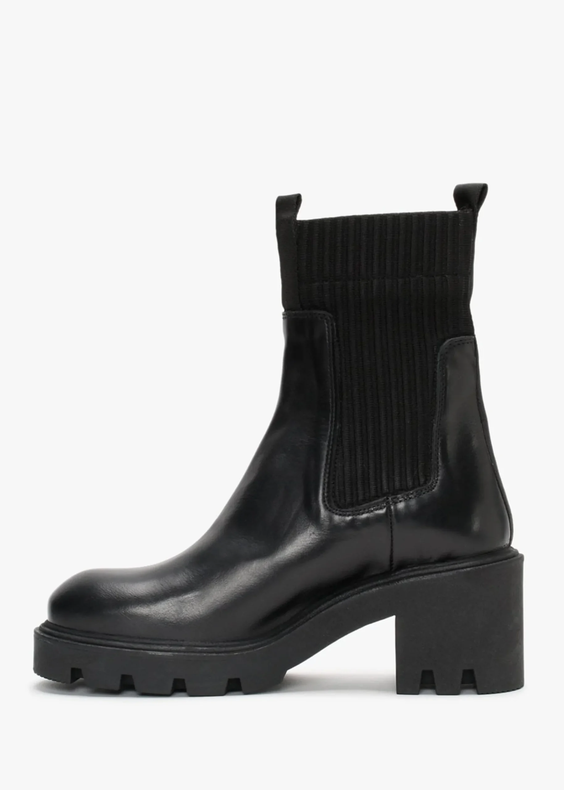 Ibby Black Leather Block Heel Chelsea Boots