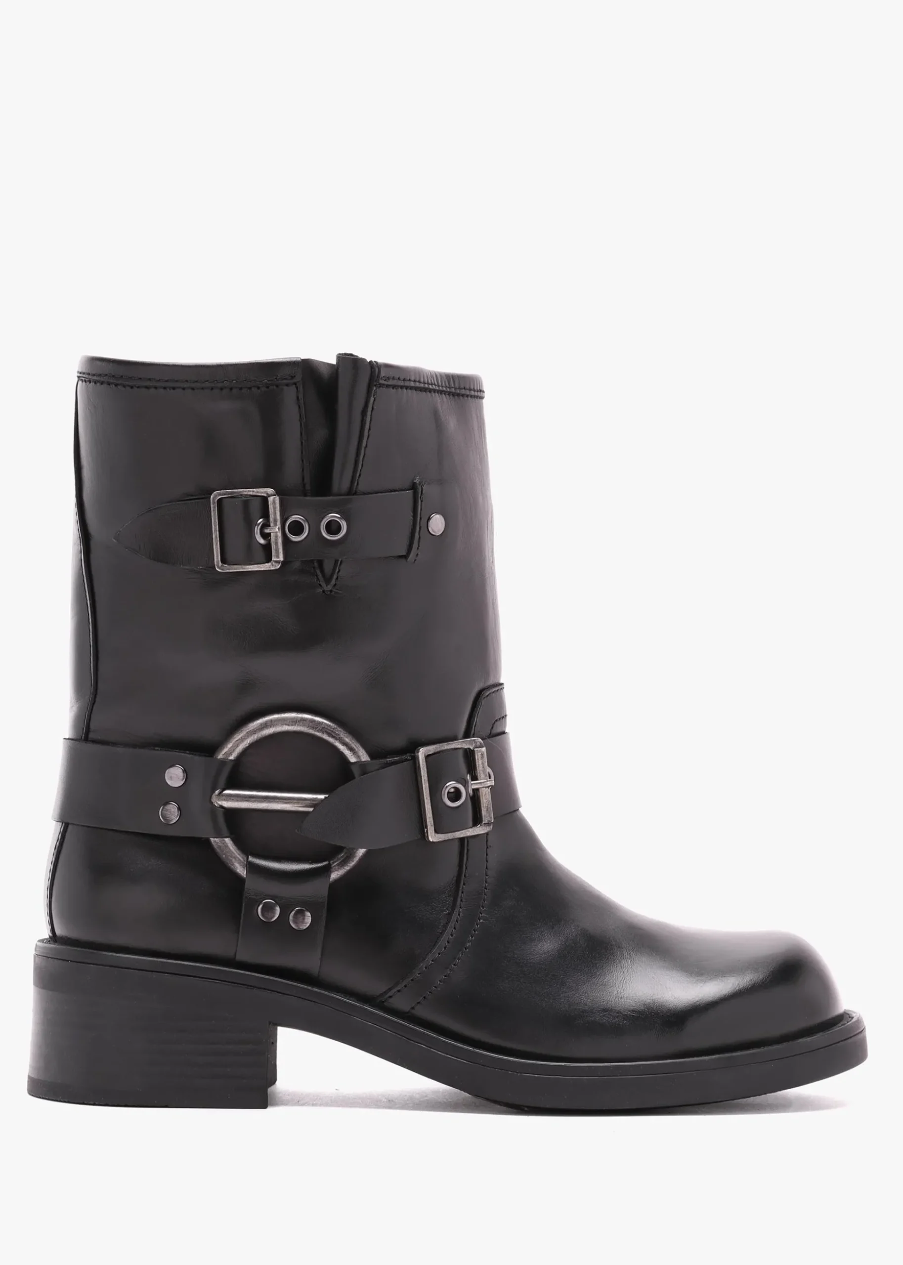 Ibike Black Leather Chunky Biker Boots