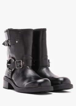 Ibike Black Leather Chunky Biker Boots