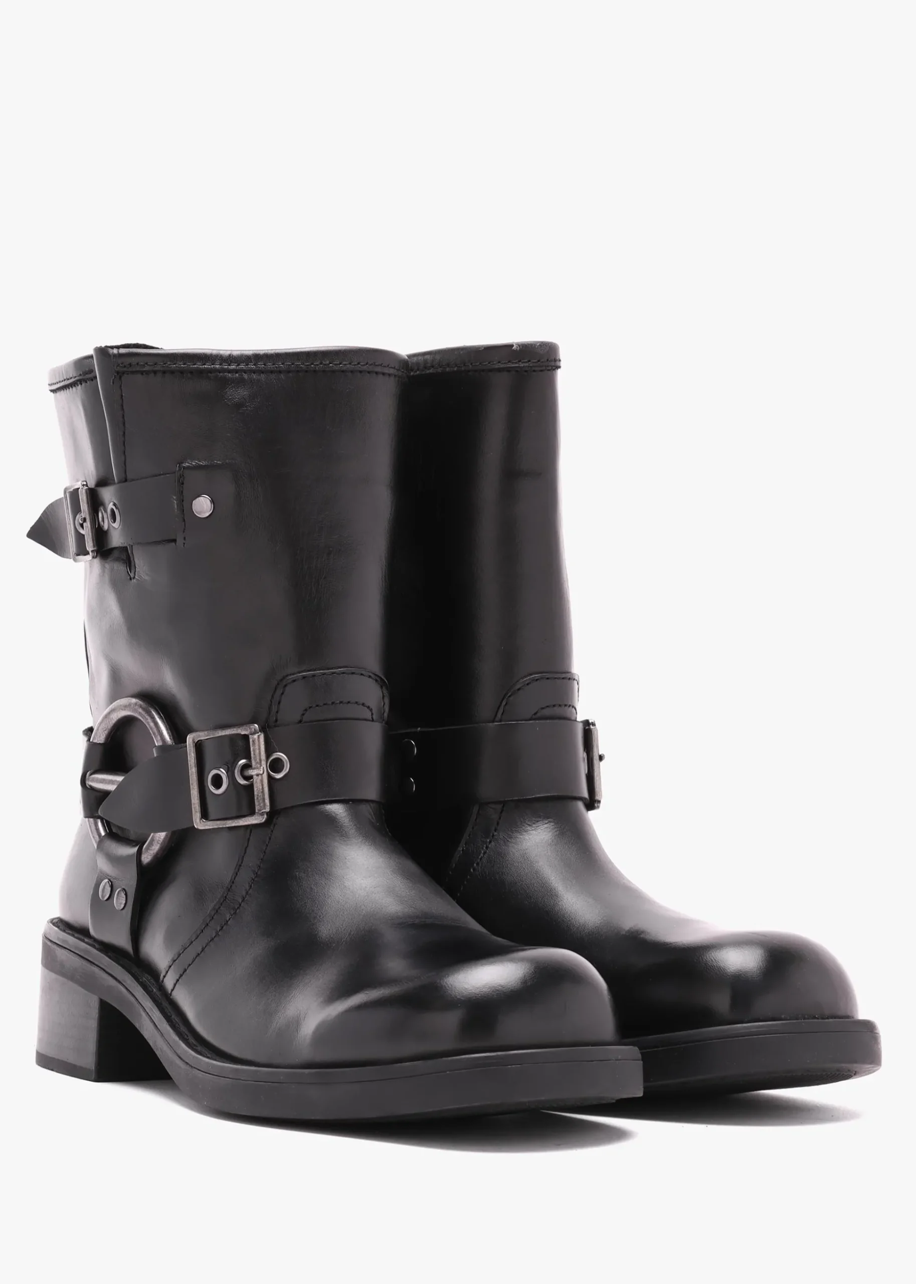 Ibike Black Leather Chunky Biker Boots
