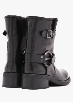 Ibike Black Leather Chunky Biker Boots