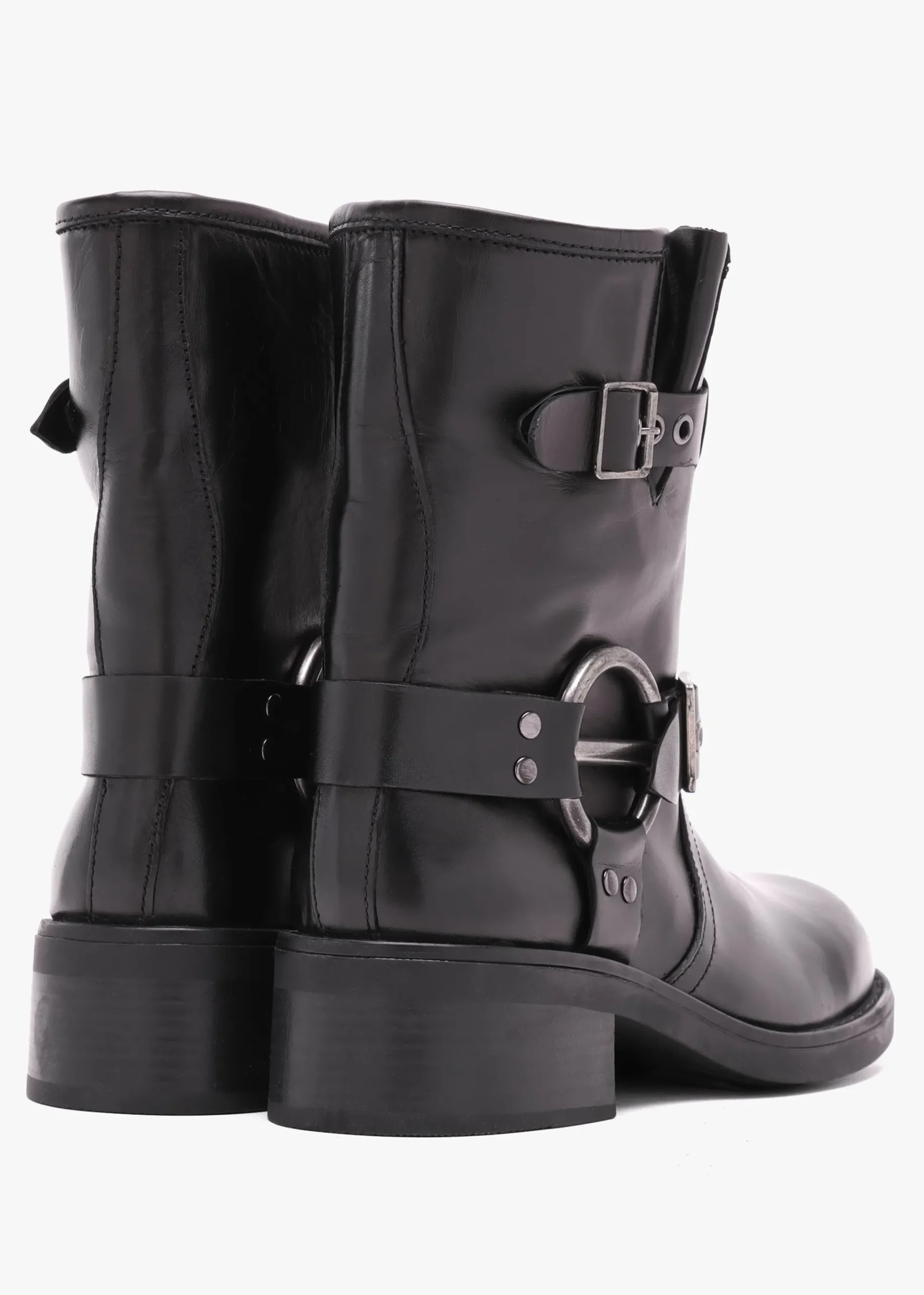 Ibike Black Leather Chunky Biker Boots
