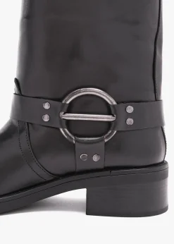 Ibike Black Leather Chunky Biker Boots