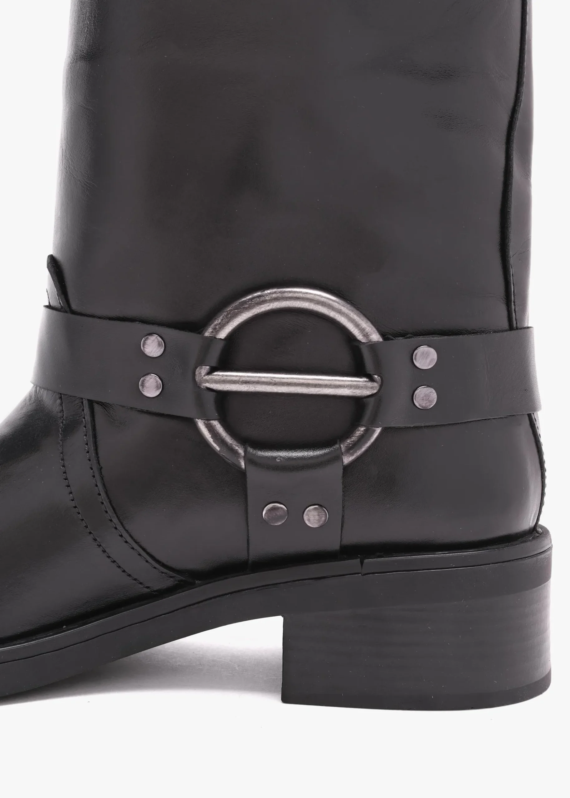 Ibike Black Leather Chunky Biker Boots