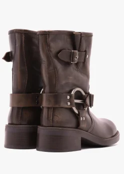 Ibike Brown Distressed Leather Chunky Biker Boots