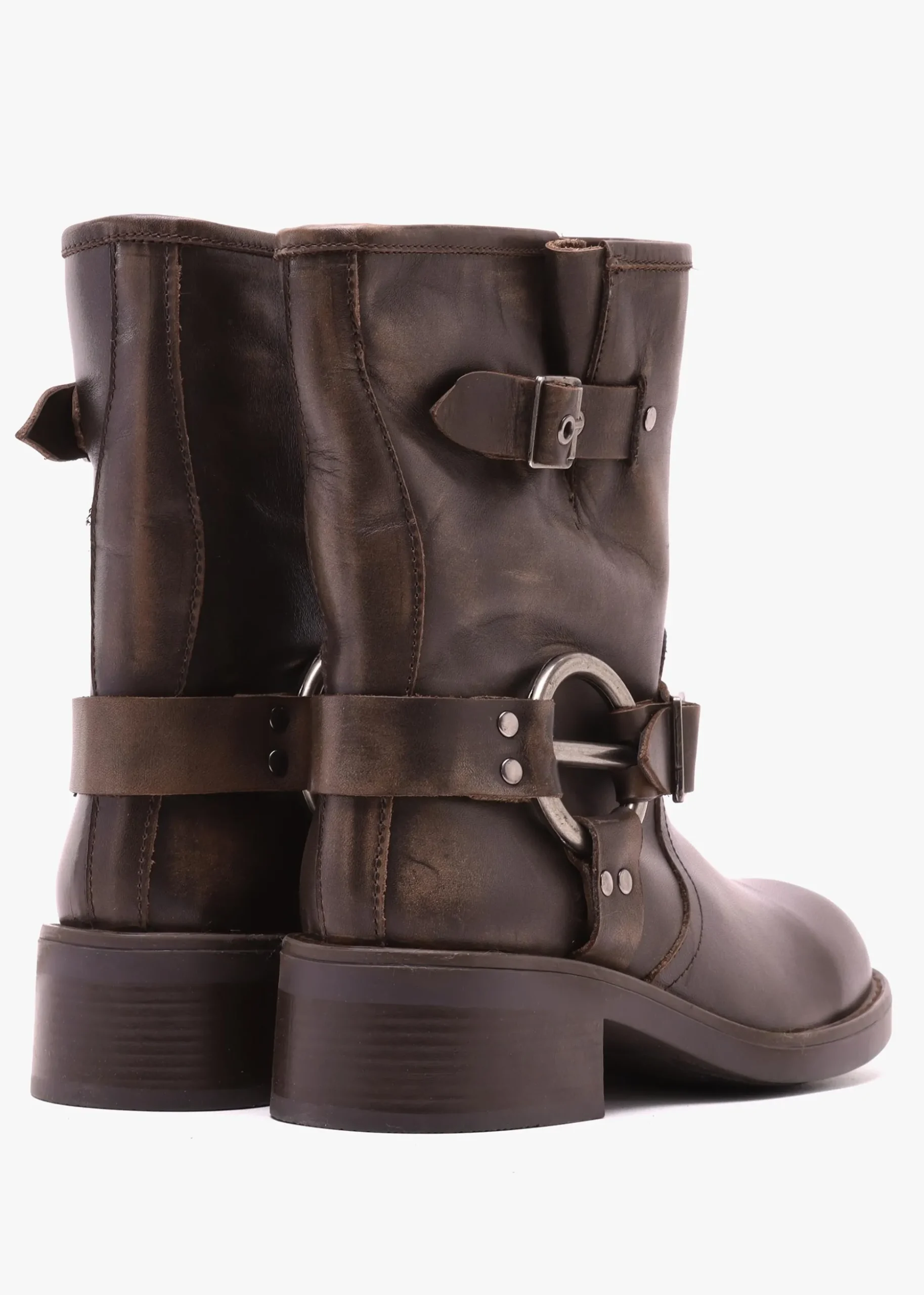 Ibike Brown Distressed Leather Chunky Biker Boots