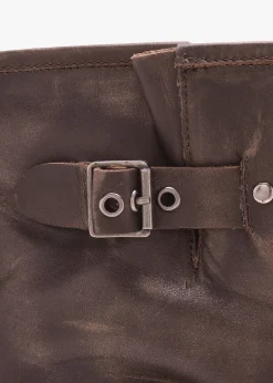 Ibike Brown Distressed Leather Chunky Biker Boots