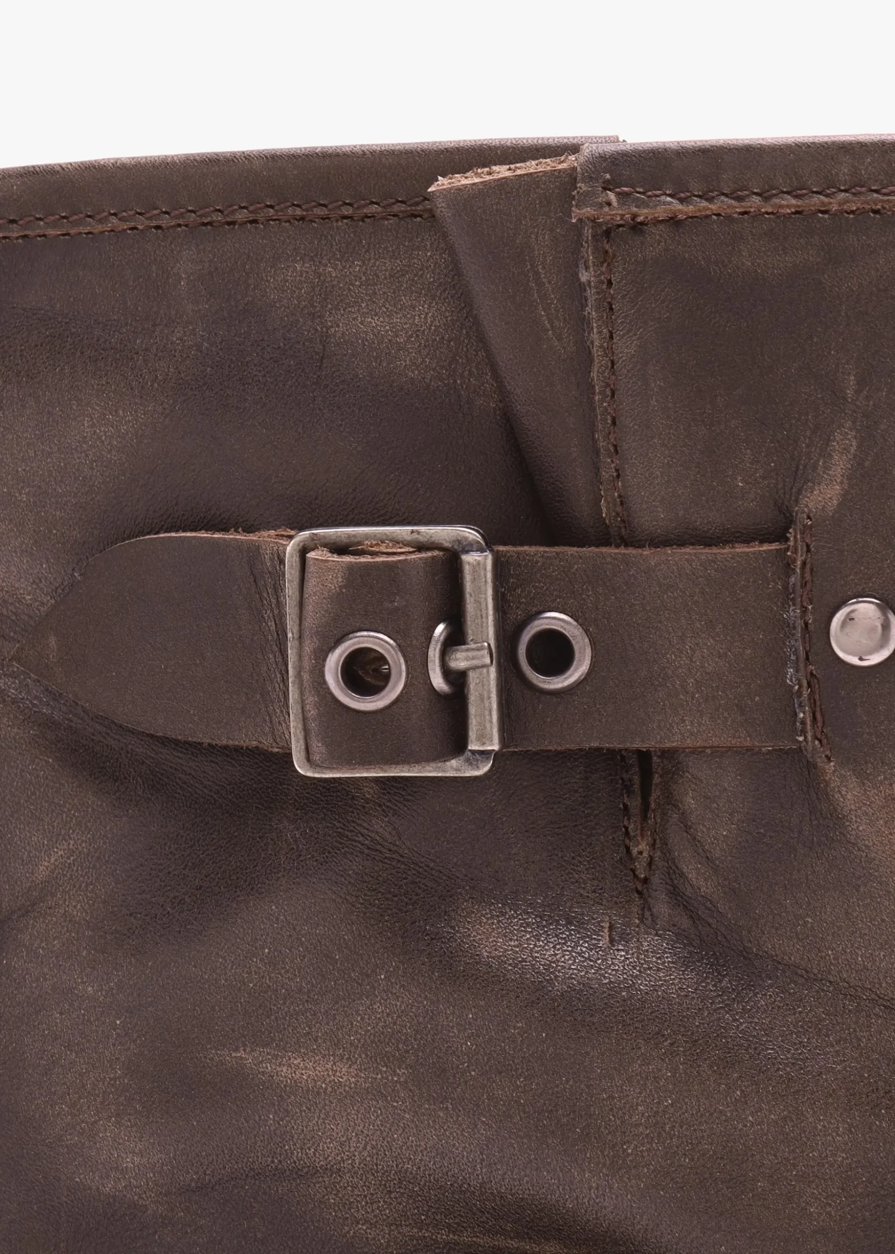 Ibike Brown Distressed Leather Chunky Biker Boots