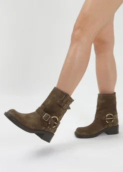 Ibike Khaki Suede Chunky Biker Boots