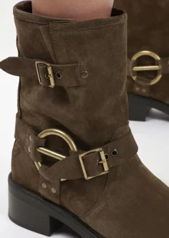 Ibike Khaki Suede Chunky Biker Boots