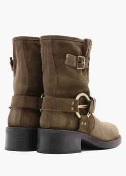 Ibike Khaki Suede Chunky Biker Boots