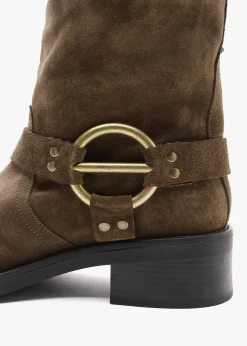 Ibike Khaki Suede Chunky Biker Boots