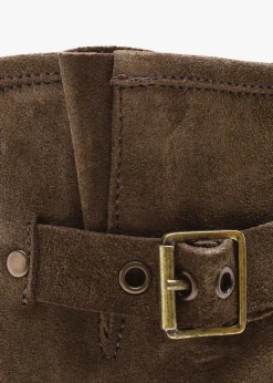 Ibike Khaki Suede Chunky Biker Boots