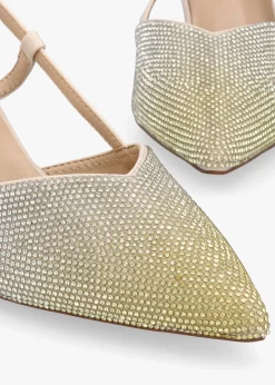 Icamila Cream Diamante Mid Heel Sling Backs