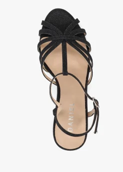 Iceline Black Metallic T Bar Block Heel Sandals