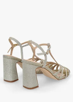 Iceline Gold Metallic T Bar Block Heel Sandals